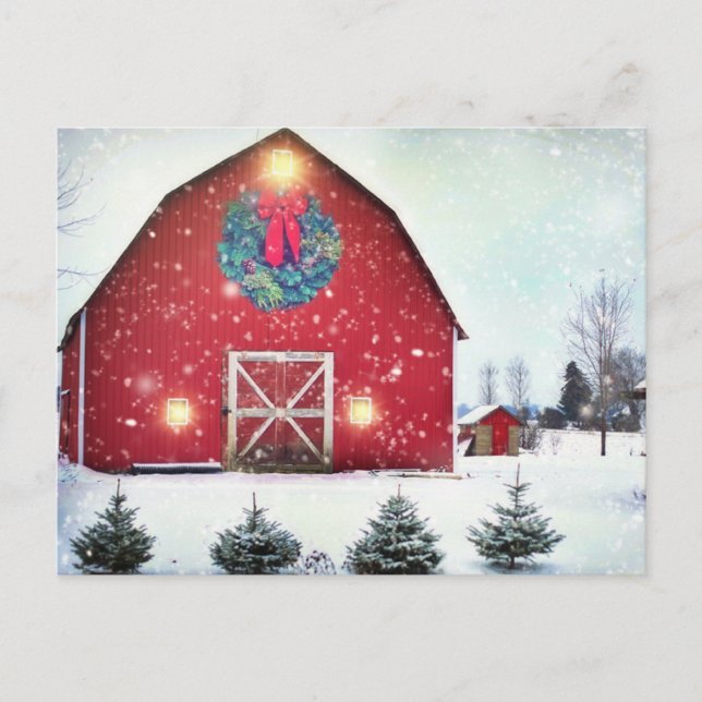 Weihnachtsrote Scheune Postkarte (Vorderseite)