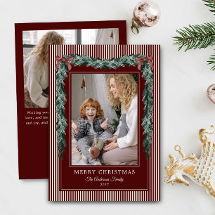 Weihnachtsrote Streifenbögen Girlanden Foto Feiertagskarte