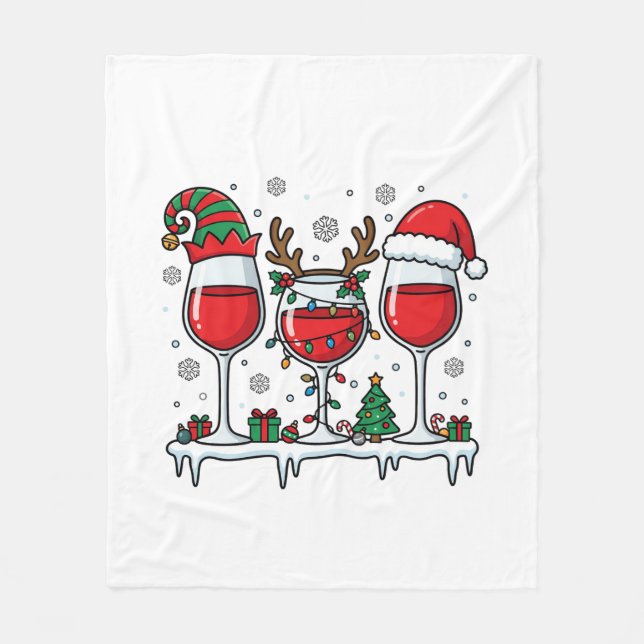Weihnachtsrote Weingläser Feiertagsvektor Fleecedecke (Vorderseite)
