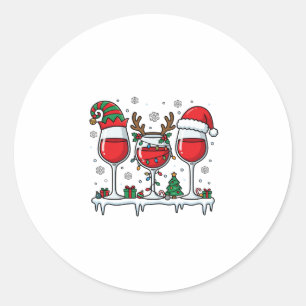 Weihnachtsrote Weingläser Feiertagsvektor Runder Aufkleber