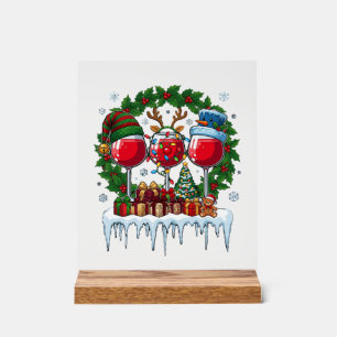 Weihnachtsrote Weingläser Stechpalmenkranz Schneem Acrylschild