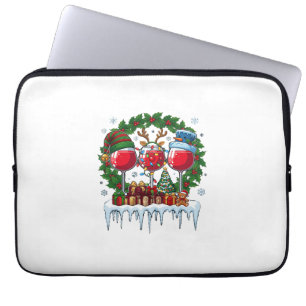 Weihnachtsrote Weingläser Stechpalmenkranz Schneem Laptopschutzhülle