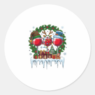 Weihnachtsrote Weingläser Stechpalmenkranz Schneem Runder Aufkleber