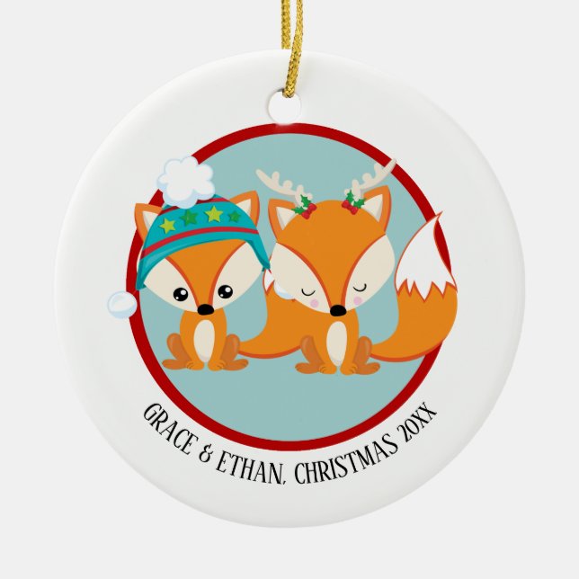 Weihnachtsroten Füchse Personalisiert Keramikornament (Vorne)