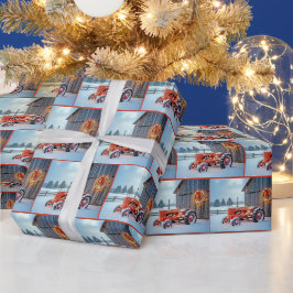 Weihnachtsroter Bauerstraktor im Schnee Geschenkpapier