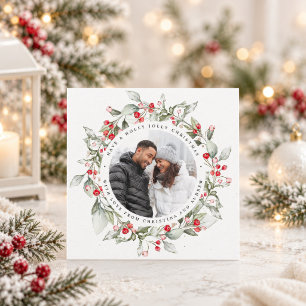Weihnachtsroter Beerenkranz Floral Foto Quadrat Feiertagskarte