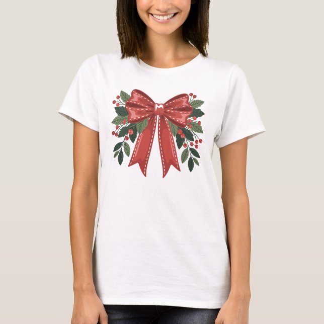 Weihnachtsroter Bogen mit Stechpalme und Beeren Fe T-Shirt (Vorderseite)