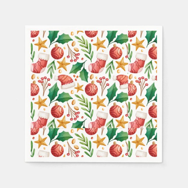 Weihnachtsroter Bulben, Poinsettia Teile und Nut Serviette (Vorderseite)