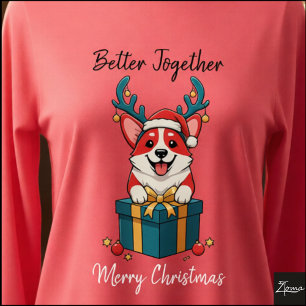 Weihnachtsroter Corgi-Geschenkgrafik-Rentier Tri-Blend Shirt