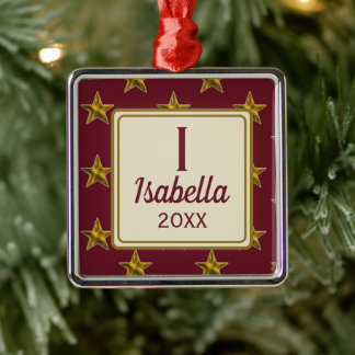Weihnachtsroter Goldstern Monogramm-Feiertag Ornament Aus Metall