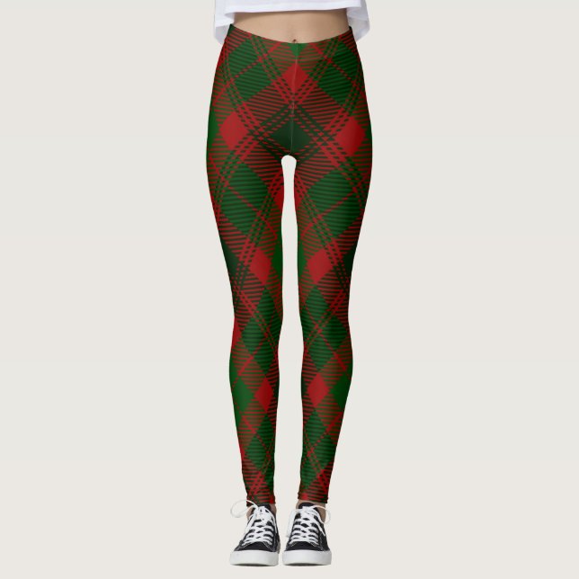 Weihnachtsroter grüner Tartan-kariertes Muster Leggings (Vorderseite)
