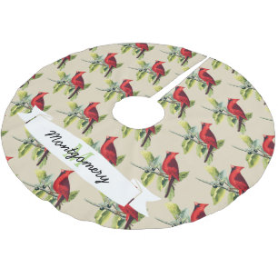Weihnachtsroter Kardinal und Familienname Polyester Weihnachtsbaumdecke