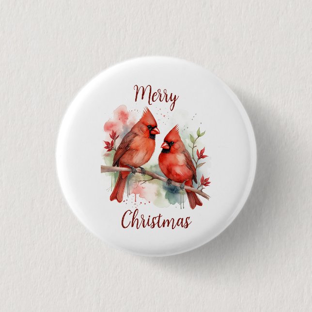 Weihnachtsroter Kardinalvögel Feiertagskunst Button (Vorderseite)