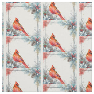 Weihnachtsroter Kardinalvogel Grünzeug Weihnachtss Stoff