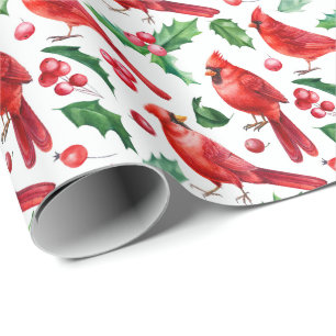 Weihnachtsroter Kardinalvögel Stechpalmen-Beeren-B Geschenkpapier