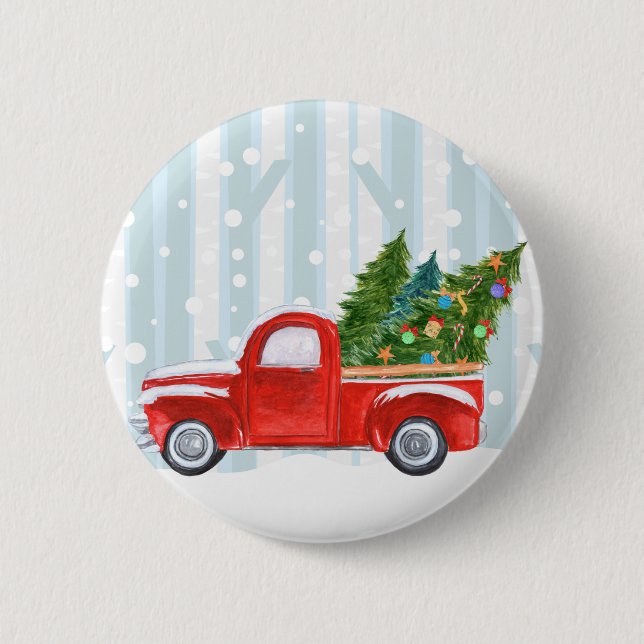 Weihnachtsroter Lieferwagen-LKW auf einer Button (Vorderseite)