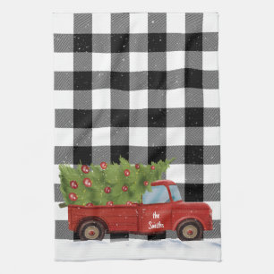 Weihnachtsroter LKW auf Karo Geschirrtuch