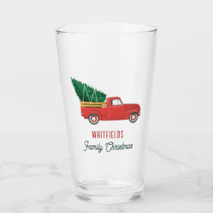 Weihnachtsroter-LKW-Familienfeiertag Benutzerdefin Glas