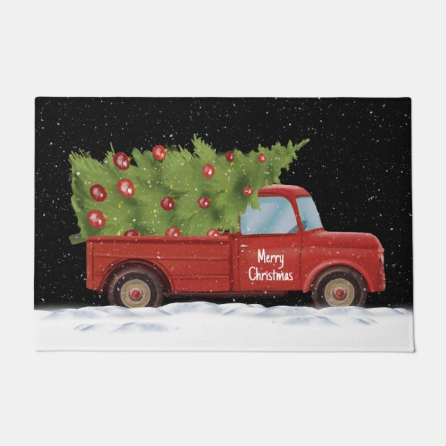 Weihnachtsroter LKW mit Baum Fußmatte (Vorderseite)