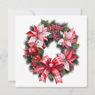 Weihnachtsroter Poinsettien- und Beerenkranz Pink Feiertagskarte