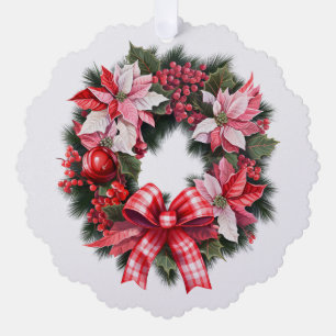 Weihnachtsroter Poinsettien- und Beerenkranz Rosa Ornament Karte