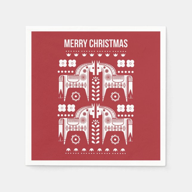 Weihnachtsroter Rentier Skandinavischer Nordischer Serviette (Vorderseite)