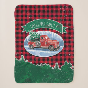 Weihnachtsroter Vintage-LKW Buffalo Karo Namen hin Sherpadecke
