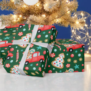 Weihnachtsroter Vintage-LKW und Weihnachtsbonbons Geschenkpapier