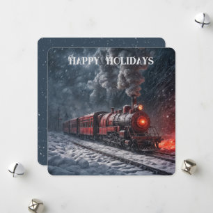 Weihnachtsroter Vintage-Schneezug Feiertagskarte