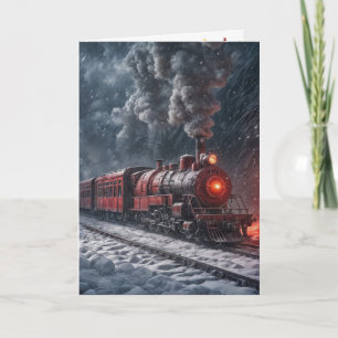 Weihnachtsroter Vintage-Schneezug Karte