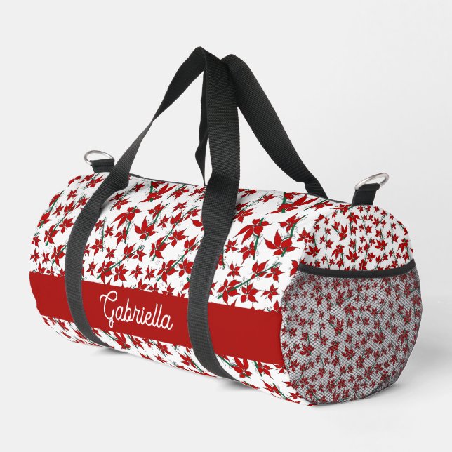Weihnachtsrotes florales Botanik Duffle Bag (Rechte Ecke)