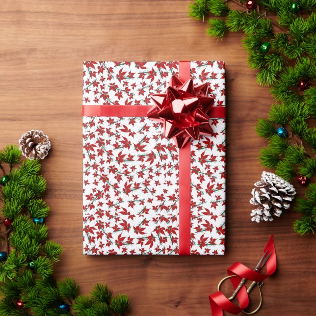 Weihnachtsrotes florales botanisches Muster Geschenkpapier (Feiertagsgeschenk)