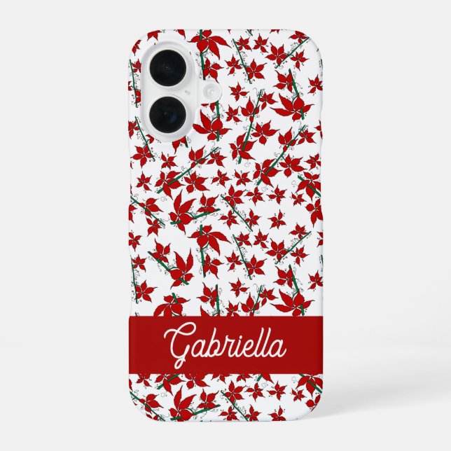 Weihnachtsrotes florales botanisches Muster iPhone 16 Hülle (Rückseite)
