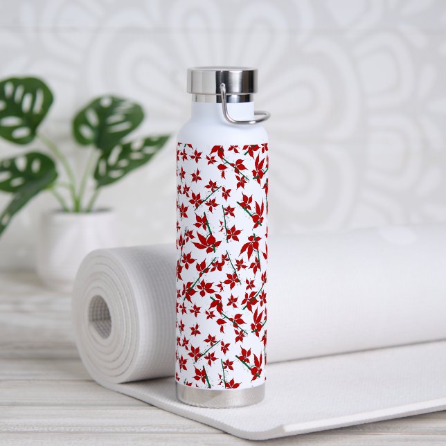 Weihnachtsrotes florales botanisches Muster Trinkflasche (Yoga)