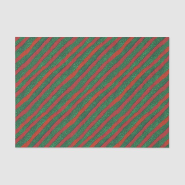 Weihnachtsrotes Grün Stripes Feiertag Seidenpapier (Vorderseite)