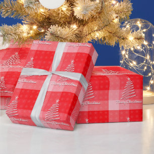Weihnachtsrotes Karo mit diagonalen Streifen Geschenkpapier