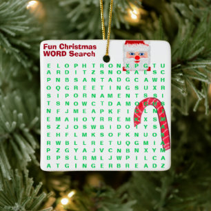Weihnachtsrotes Mini-15-Wort-Rätsel Santa Keramikornament