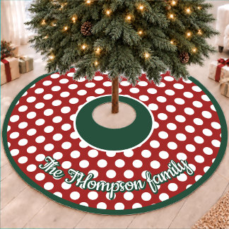Weihnachtsrotes Polka-Punkt-Festtags-Design Fleece Weihnachtsbaumdecke