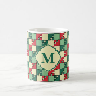Weihnachtsrotes Puzzleteil Monogram Kaffeetasse