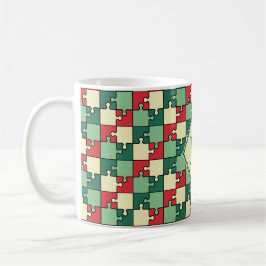 Weihnachtsrotes Puzzleteil Monogram Kaffeetasse