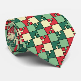 Weihnachtsrotes Puzzleteil Monogram Krawatte