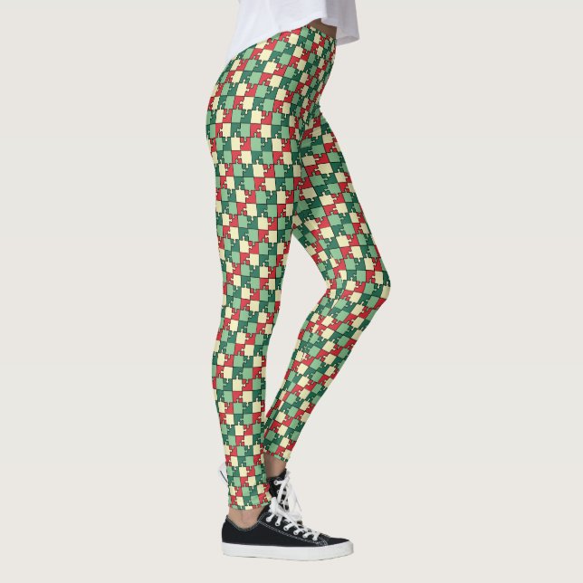 Weihnachtsrotes Puzzleteil Monogram Leggings (Rechts)
