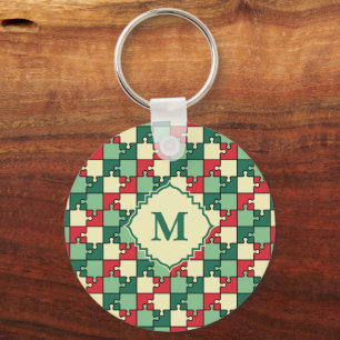 Weihnachtsrotes Puzzleteil Monogram Schlüsselanhänger