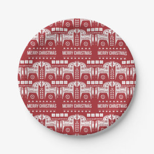 Weihnachtsrotes Rentier Skandinavischer Nordischer Pappteller