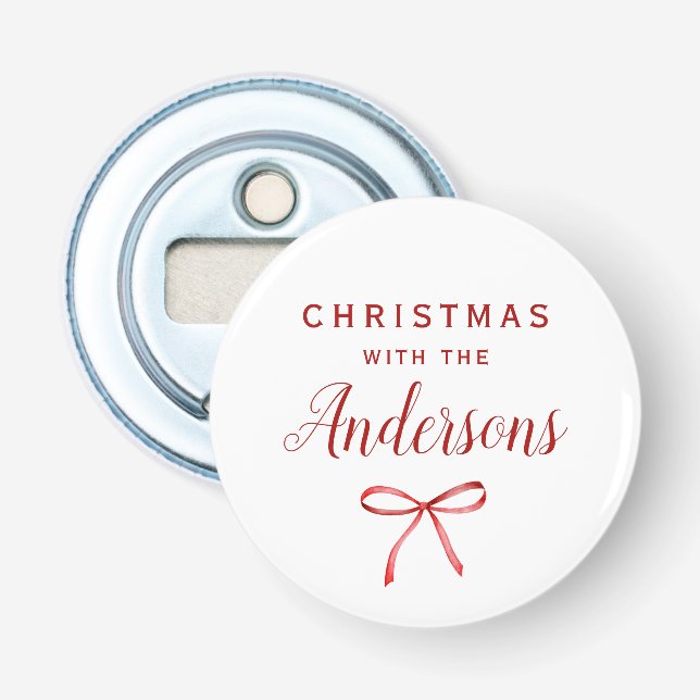 Weihnachtsrotes Schleifenmonogramm Flaschenöffner (Vorderseite)