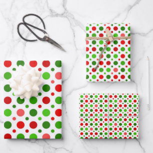 Weihnachtsrotes und grünes Polka-Dots Umhüllungs Geschenkpapier Set