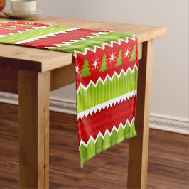 Weihnachtsrotes und grünes Zickzack Kurzer Tischläufer