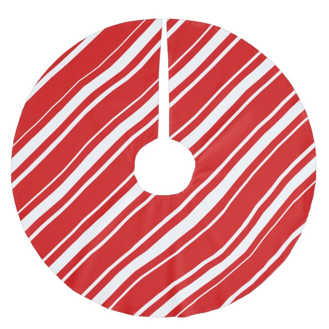 Weihnachtsrotes Weiß Stripes Polyester Weihnachtsbaumdecke (Vorderseite)