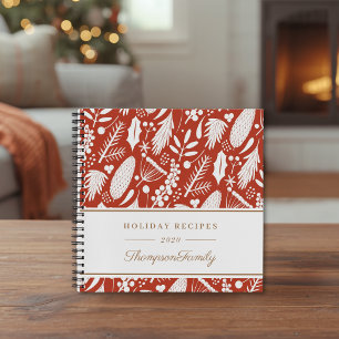 Weihnachtsrotes Winterlaub Familienname Rezept Notizbuch