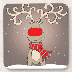 Weihnachtsrotnasiges Ren-Set von 6 Untersetzer